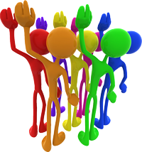 Group of volunteers with raised hands